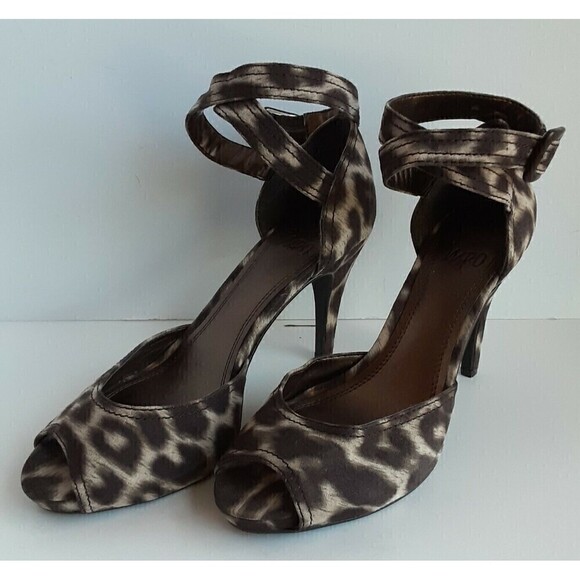 IMPO Brown/Beige "Terrie" Animal Print 4" Peep-Toe Heel Size 9M - Picture 1 of 9